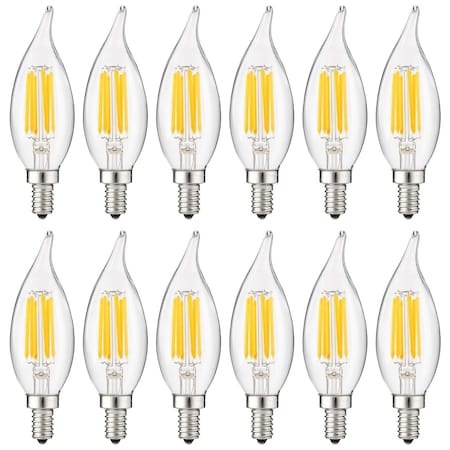 Sunlite LED Flame Tip 5W 60W Equiv E12 Base Clear Dimmable 5000K Filament Chandelier Light Bulb, 12PK 41354-NS